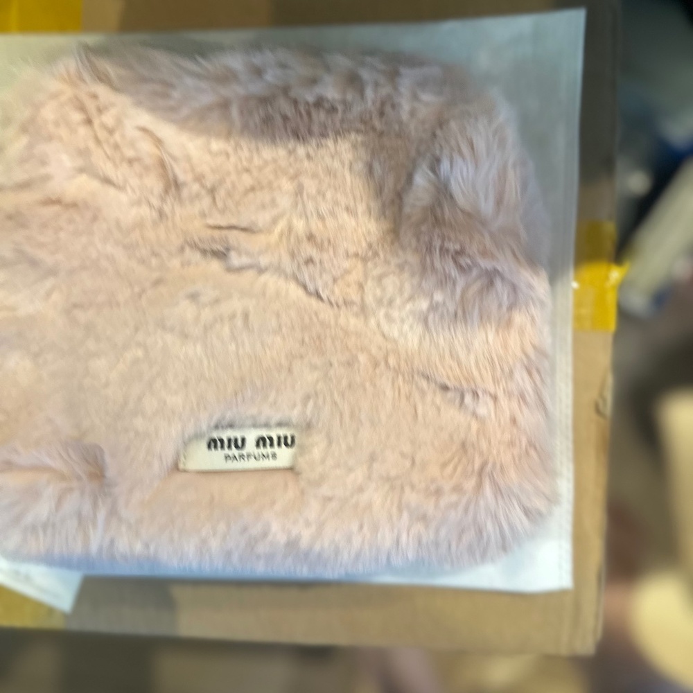 Miu Miu Parfums GWP Larger Blush Faux Fur Clutch w/Gold Hardware